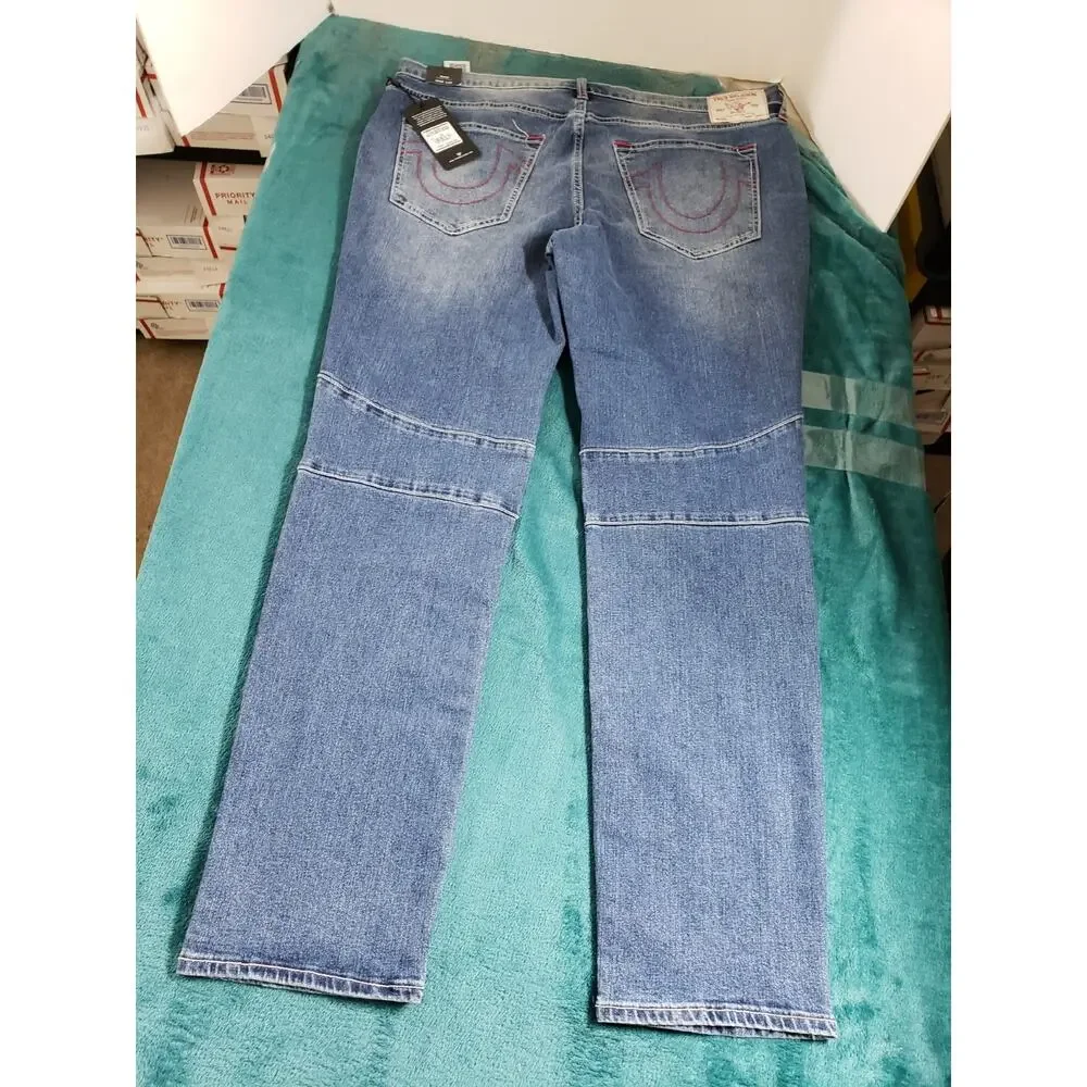 True Religion Jeans Size 36x32 Mens Blue Stretch Pants Rocco Relaxed Skinny NWT